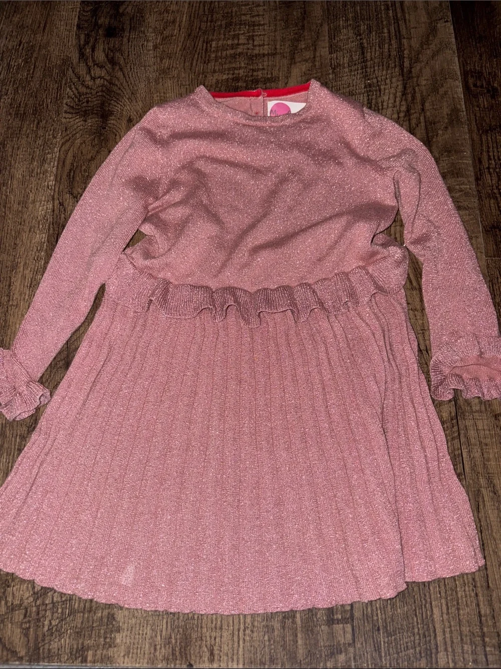 Mini Boden Sparkle Pink Ruffle-Waist Pleated Dress Rose Berry